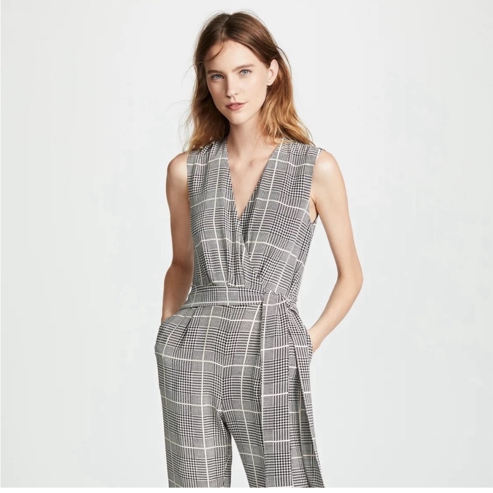 L’AGENCE EUC Julia Plaid Checkered Silk Jumpsuit - Picture 2 of 7